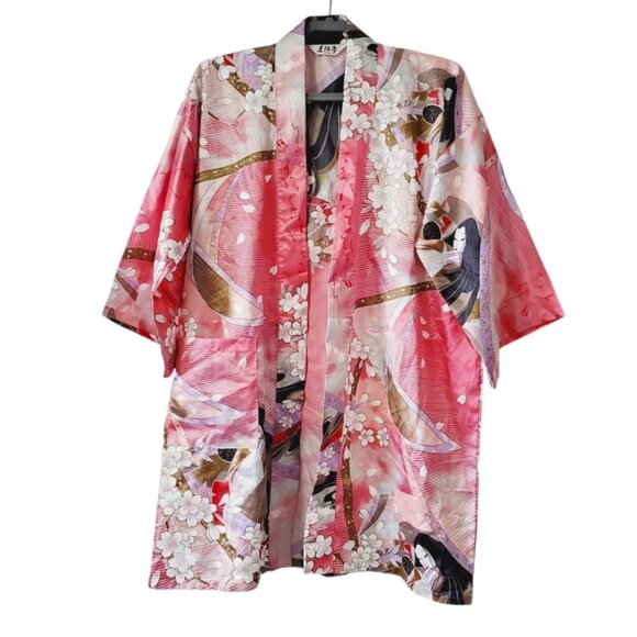 Vintage Other - Vintage Japanese Traditional Satin Cherry Blossom Geisha Open Front Kimono OS